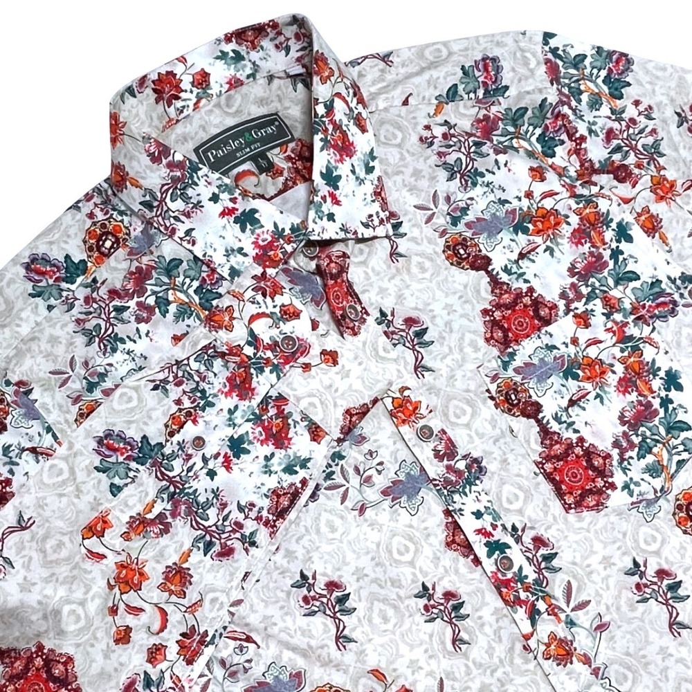 NEW Paisley & Gray Mens Slim Fit Floral Medallion Button Down Shirt Sz 17 Boho